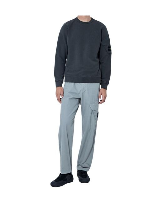 Stone Island Blue Crewneck Sweatshirt With Sleeve Pocket for men
