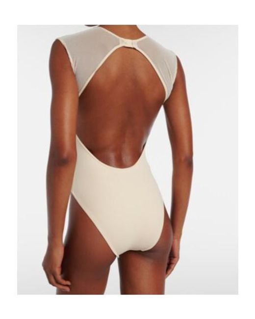 Eres White Unique Mesh-Trimmed Swimsuit
