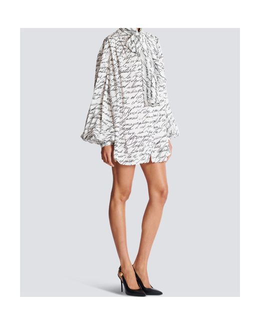 Balmain White Logo Detailed Tie-Neck Blouse