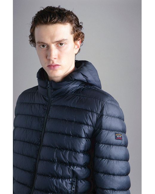 Paul & Shark Blue Hooded Quilted Jacket for men