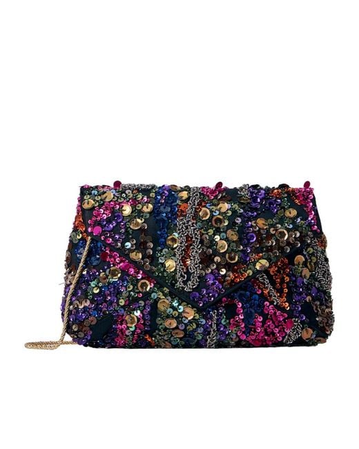 Dries Van Noten Blue Sequinned Envelope Shoulder Bag