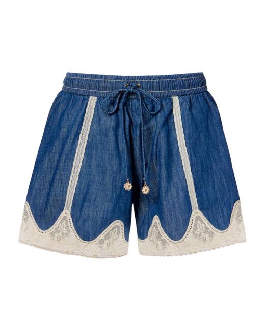 Zimmermann Blue Awaken Lace-Trimmed Denim Shorts
