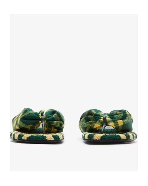 Burberry Green Checked Thong-Strap Pool Flat Slides