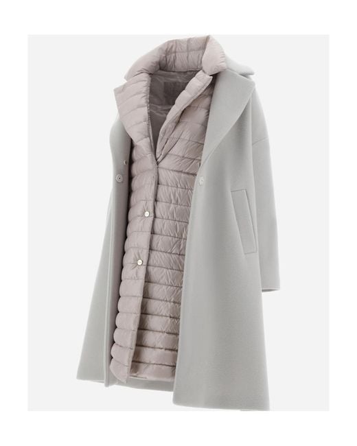 Herno Gray Layered Long-Sleeved Quilted Coat