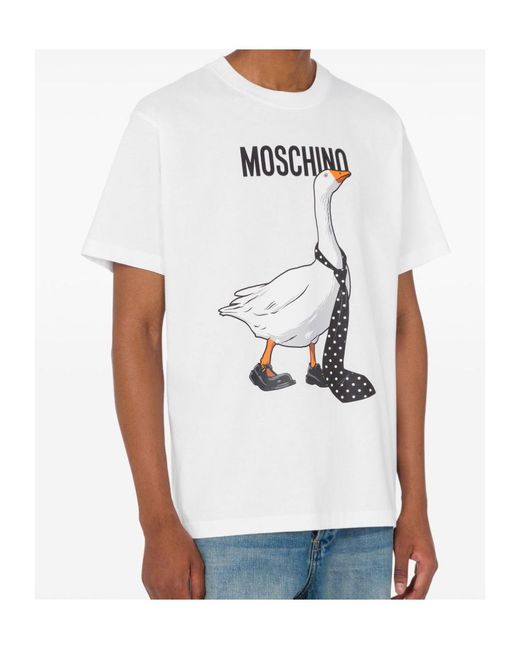 Moschino White Goose Printed T-Shirt for men