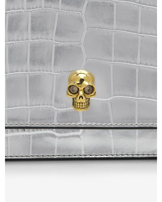 Alexander McQueen Gray Small Skull Embossed Crossbody Bag