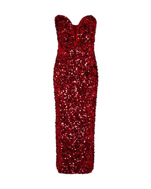 Self-Portrait Red 3D Sequin Midi Dress