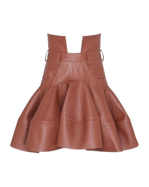 Zimmermann Brown Hypnotic Leather Ruffled Miniskirt