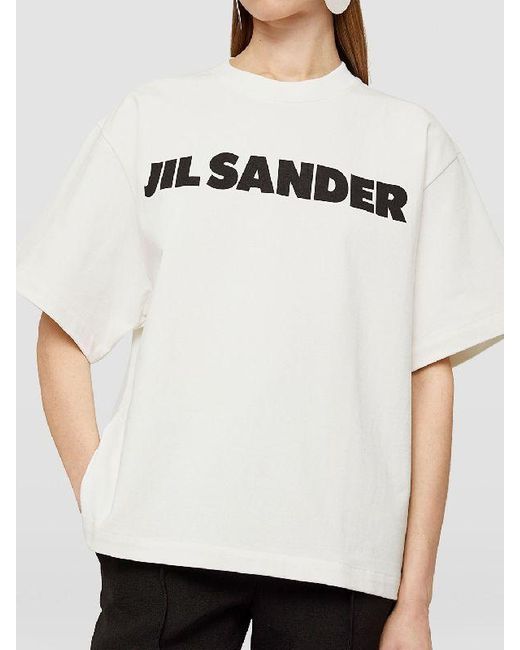 Jil Sander White Logo Printed Jersey T-Shirt