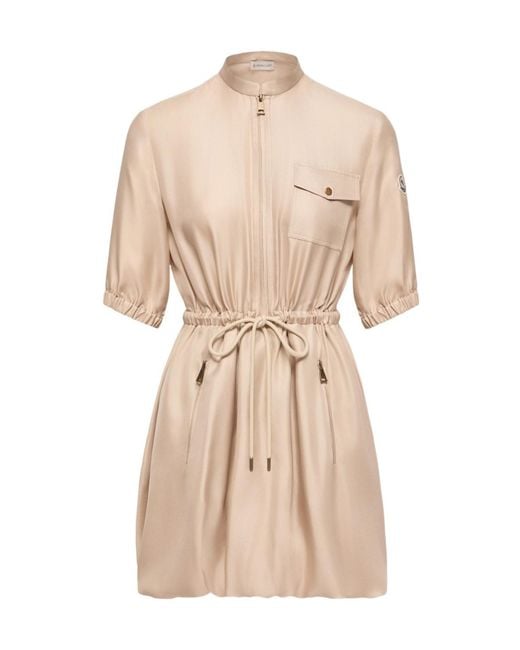 Moncler Natural Silk Twill Mini Shirt Dress