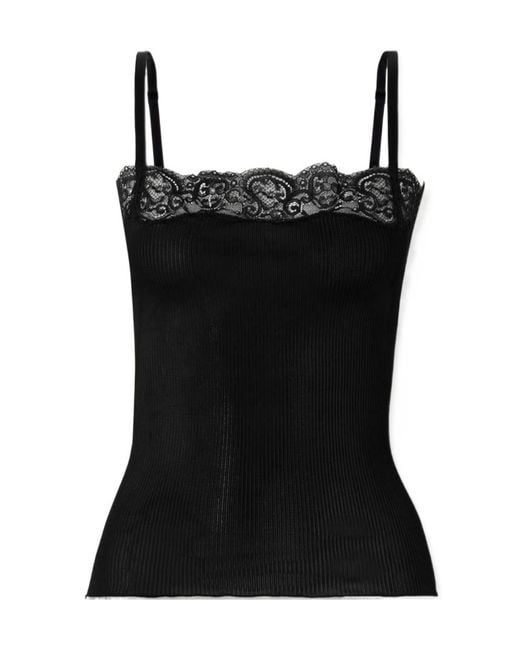 Saint Laurent Black Laced Ribbed Tank Top
