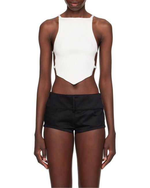 Courreges White Courrèges Logo Embroidered Ribbed-Knit Cropped Top