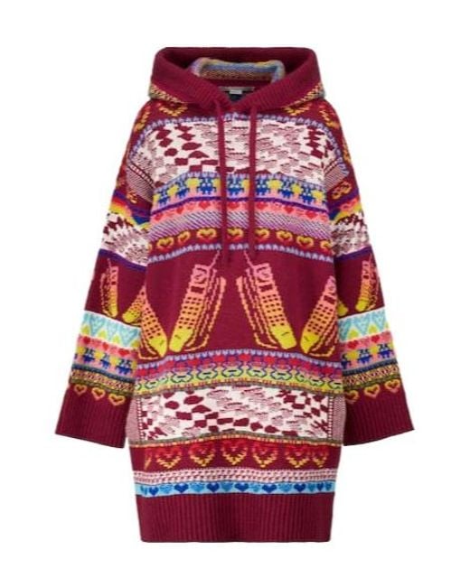 Stella McCartney Red Intarsia Wool-Blend Hoodie Dress