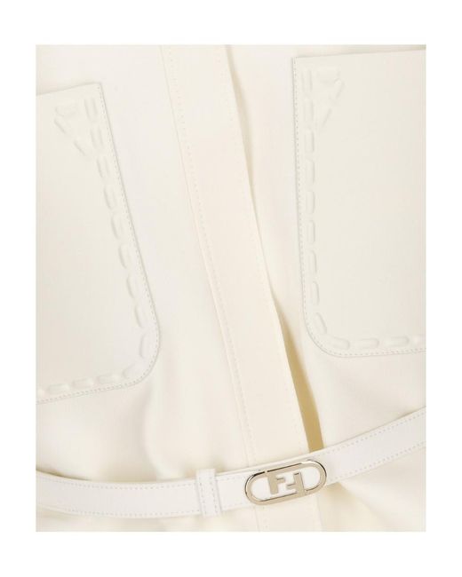 Fendi White Belted Button-Down Jacket