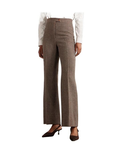 Giuliva Heritage Brown Houndstooh Wool Wide-Leg Pants