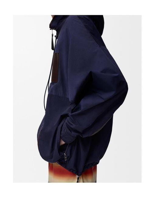 Loewe Blue Leather-Trimmed Hooded Jacket for men