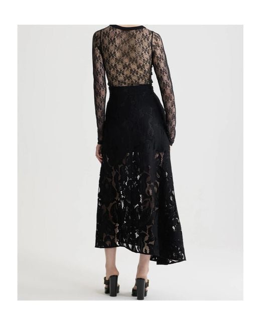 Patou Black Asymmetric Lace Midi Skirt