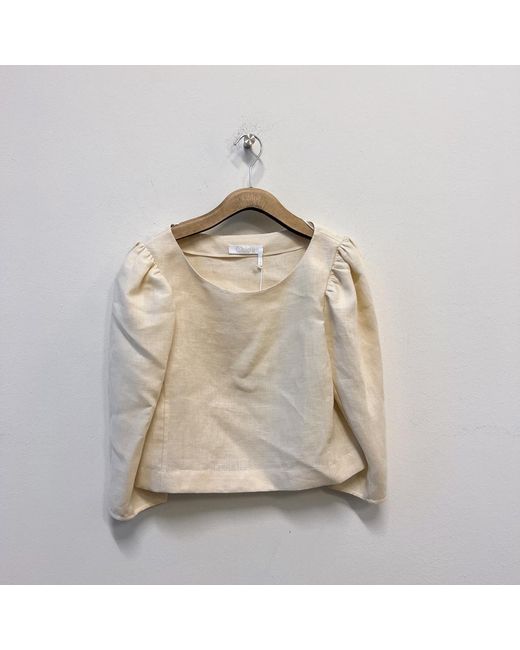 Chloé White Chloé Puff-Sleeved Cropped Top