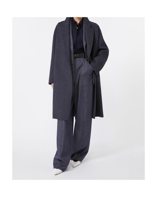 Max Mara Blue Denim-Effect Wool Coat