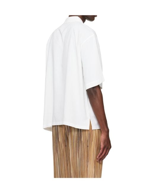 Homme Plissé Issey Miyake White Embroidered Embossed Shirt for men