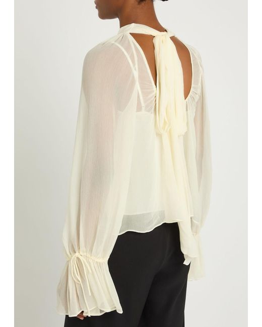 Staud Natural Roux Pleated Georgette Blouse
