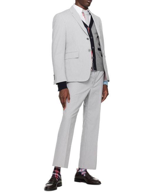 Thom Browne Gray Low-Rise Stripe-Pattern Tailored Trousers for men