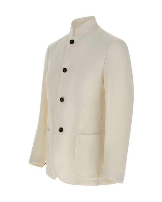 Eleventy White Stand Collar Buttoned Blazer for men