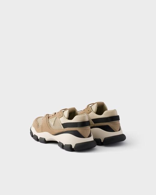 Prada Multicolor Mesh Fabric And Suede Sneakers