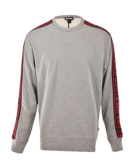 Just Cavalli Gray Logo Round-Necked Sweater for men