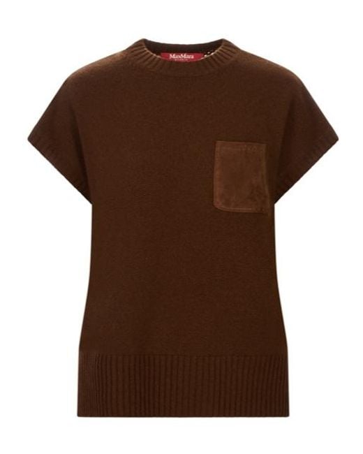 Max Mara Brown Studio Mststrillo Crewneck Knitted T-Shirt