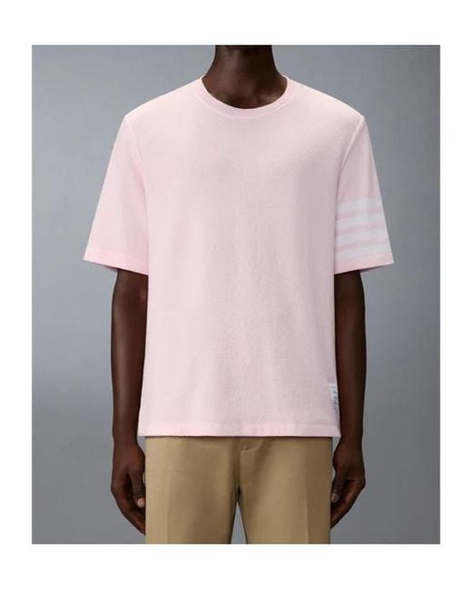 Thom Browne Pink Stripe Detail T-Shirt for men