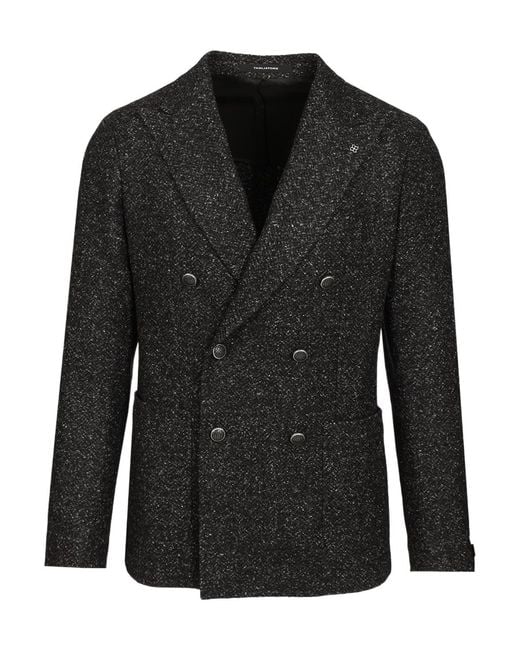 Tagliatore Black Double-Breasted Bouclé Jacket for men