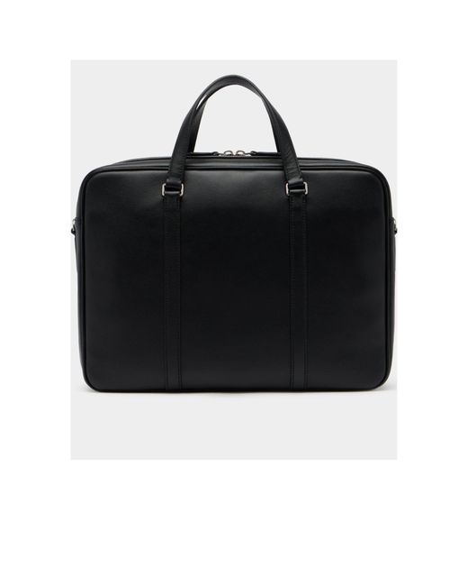 Bally Black Code Logo Printed Striped Briefcase for men