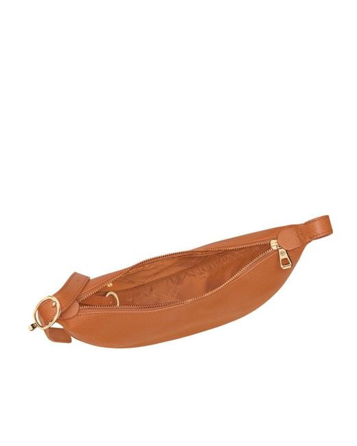 Longchamp Brown Small Le Foulonné Grained-Leather Crossbody Bag