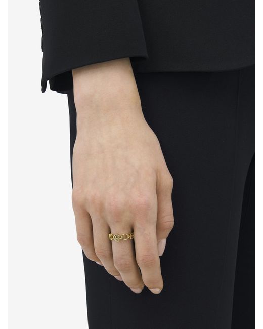 McQueen Metallic Logo Lettering Chain Ring