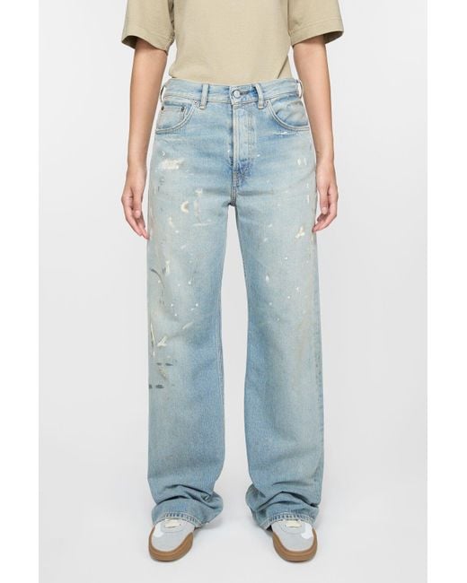 Acne Blue Wide-Leg Distressed Jeans