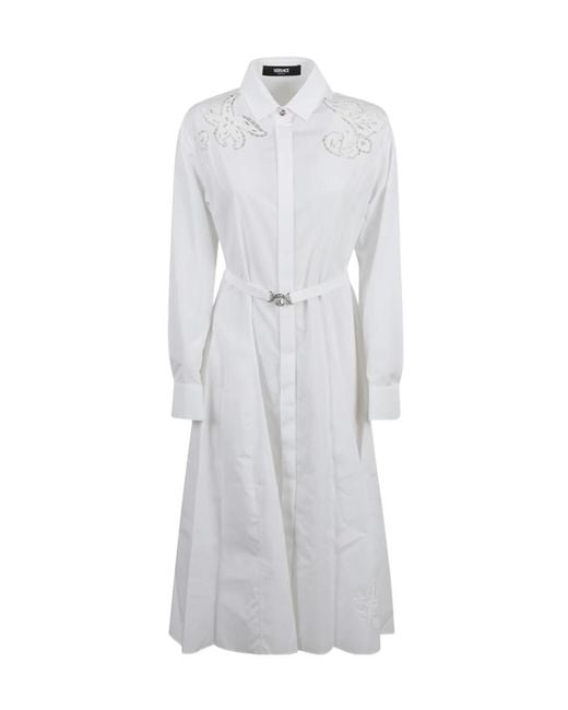 Versace White Broderie-Anglaise Cotton Shirtdress