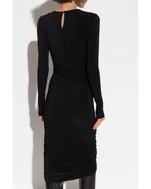 Isabel Marant Black Logane Ruched Detailed Midi Dress