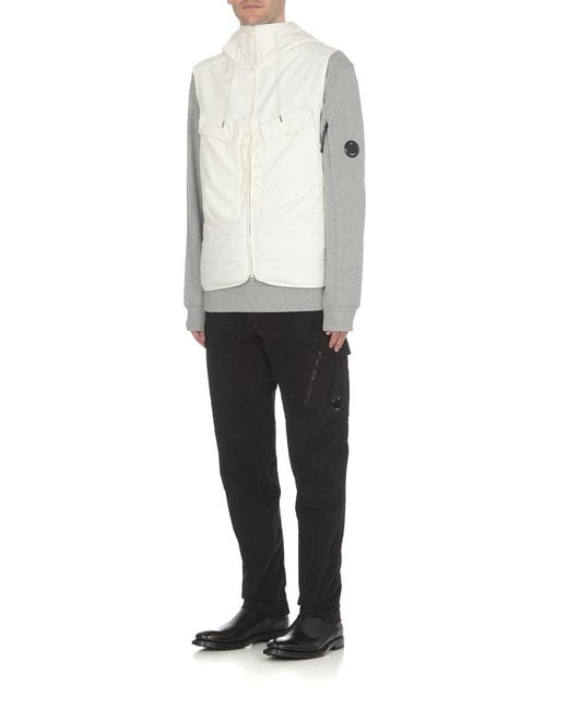 C P Company White Stand-Up Collar Hooded Gilet for men