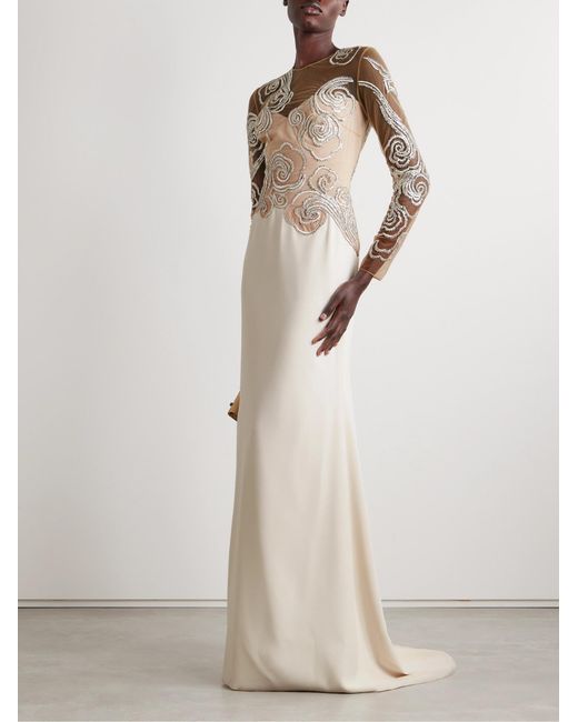 Georges Hobeika Natural Crystal-Embellished Tulle And Faille Gown