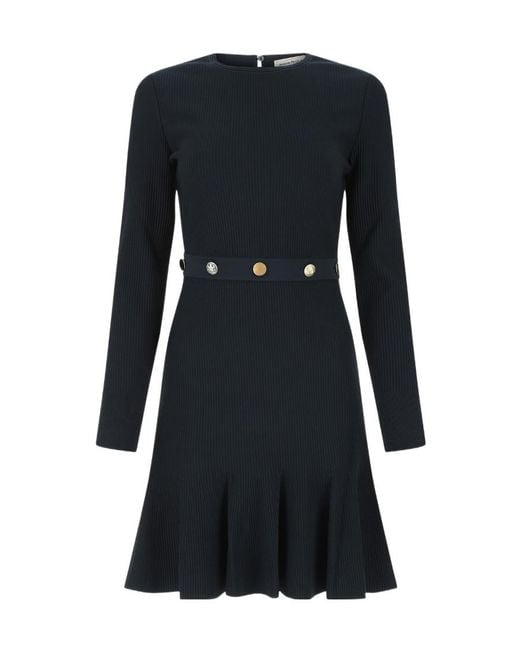 McQueen Black Pleated Ribbed Knit Dress