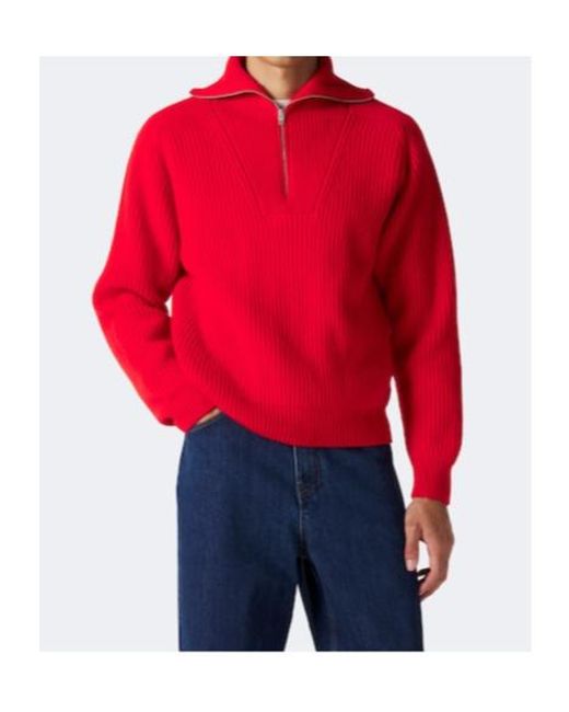 Jil Sander Red Wool Half-Zip Sweater for men