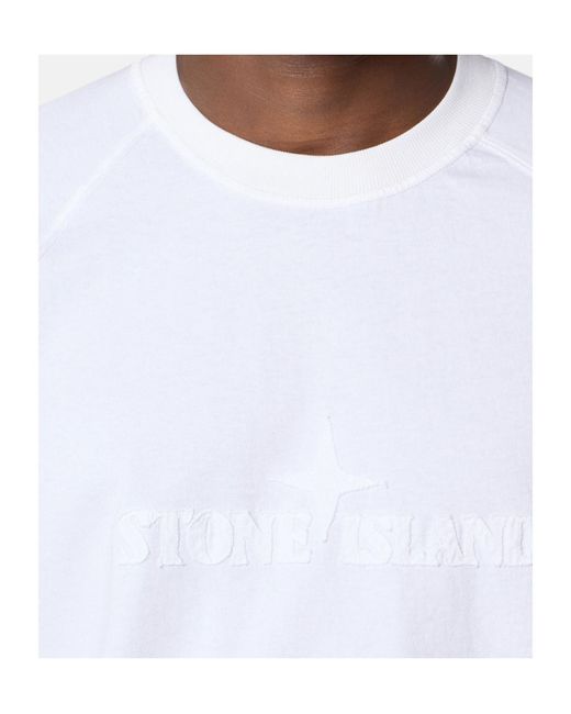 Stone Island White Oversized-Fit Short-Sleeve T-Shirt With Logo Embroidery for men