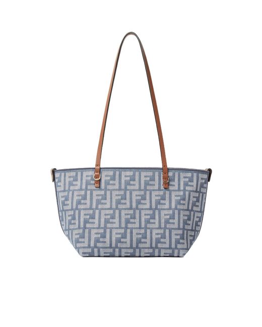 Fendi Blue Roll Ff Jacquard Small Tote Bag