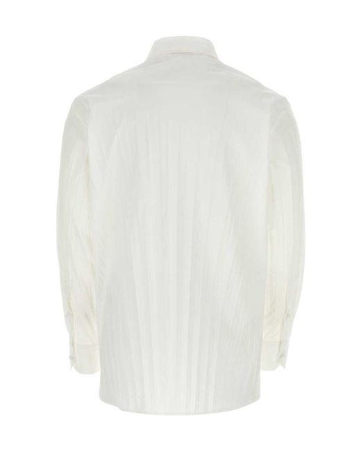 Valentino White Pleated Buttoned Long-Sleeved Shirt for men