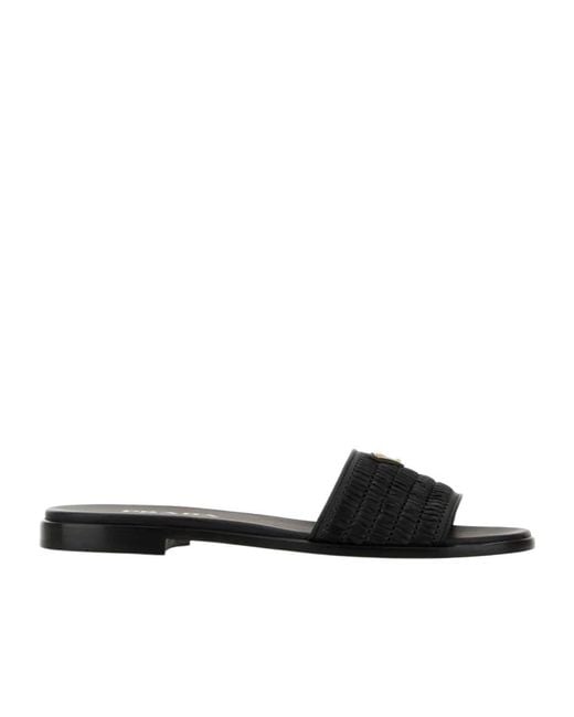 Prada Black Logo Detailed Slip-On Sandals