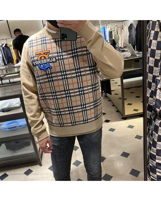Burberry Multicolor Monogram-Motif Check-Panel Sweatshirt for men