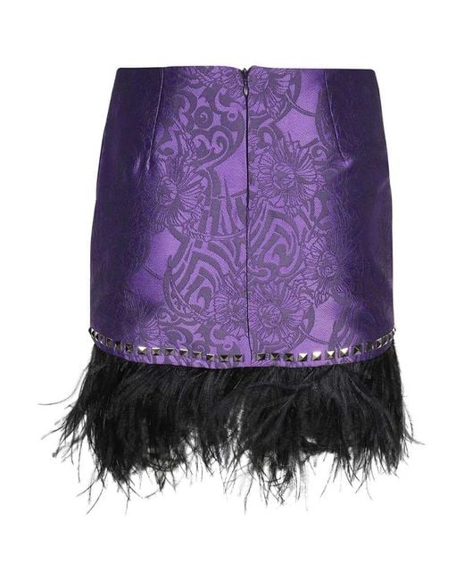 John Richmond Purple Studded Jacquard Feather Skirt