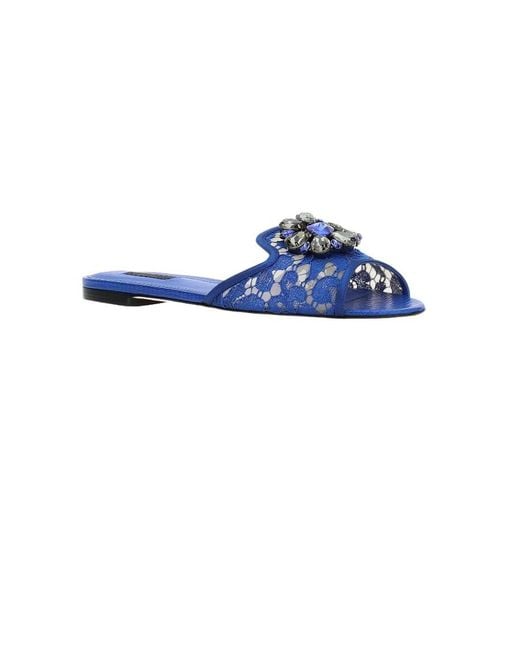 Dolce & Gabbana Blue Bianca Lace Detailed Sandals