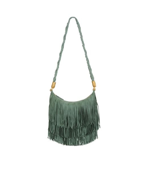 Balmain Green Ébène Hobo Fringed Suede Bag